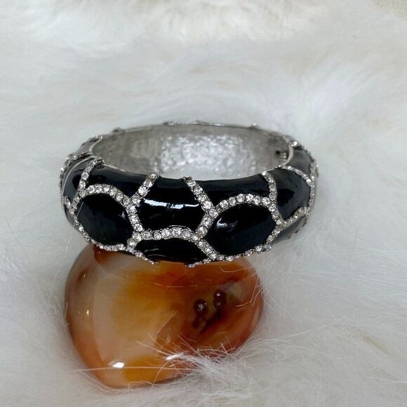 Black and Bling Hinged Cuff Bracelet #606 - Picture 6 of 7